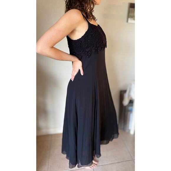 LAURA ASHLEY Vintage 100% Silk Chiffon Tulip Panel Dress Crochet Top & Straps - Picture 2 of 12